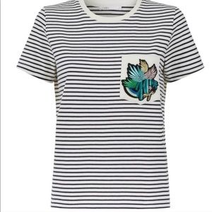 Maje Striped Terry Cloth Graphic Embroidered Tee